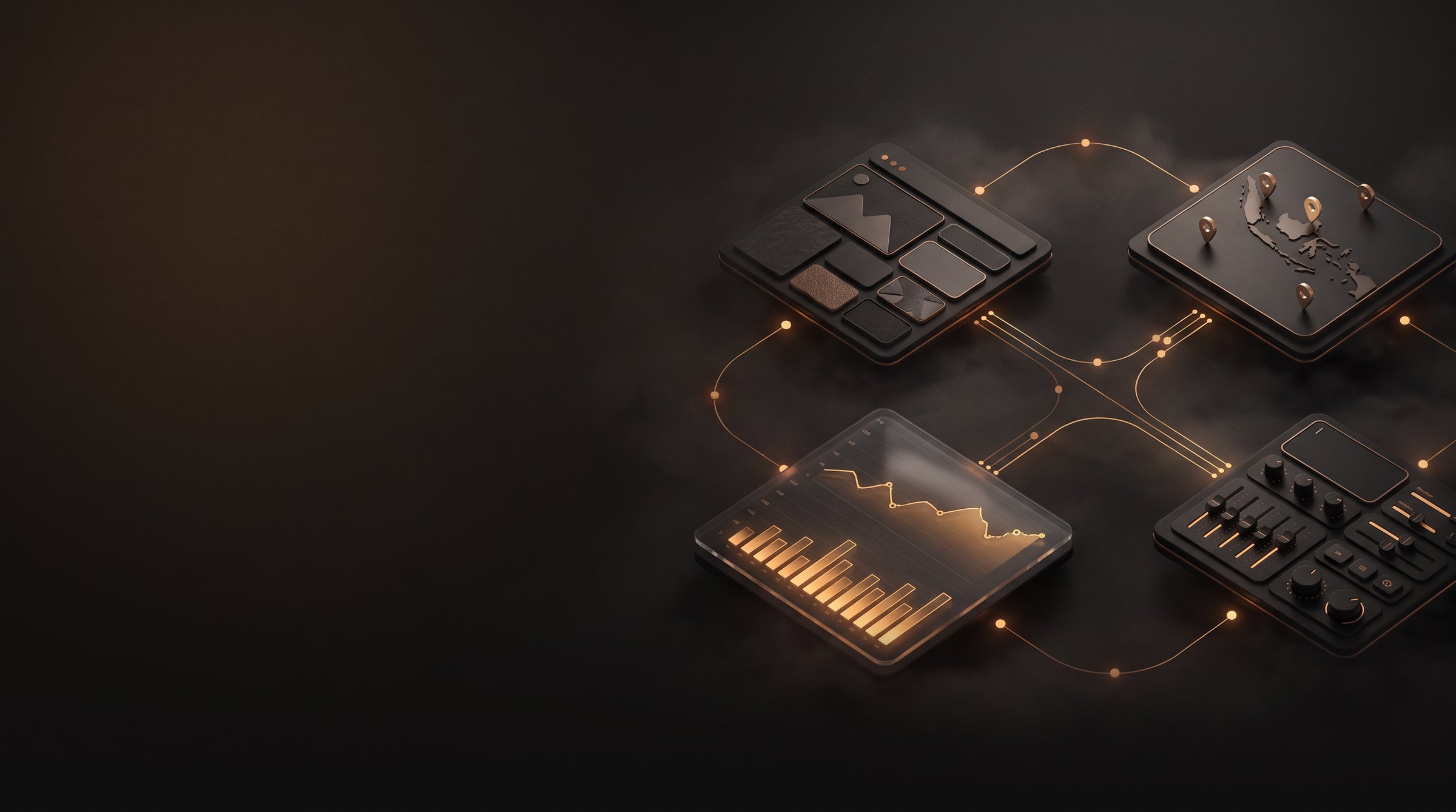 Peta visual Website Making, GeoLead, Data Analysis, dan praktik AI yang menyatu dengan atmosfer hero Terasai Build